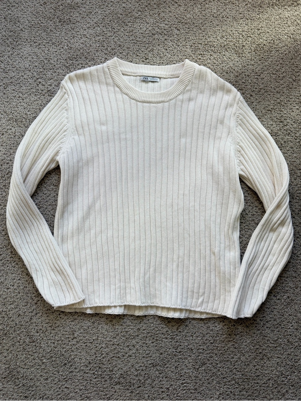 Zara Ribbed Sweater Crewneck Cotton XL Off White